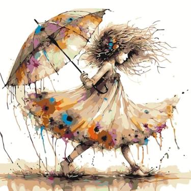 Imagem de Kit de pintura de menina com o guarda-chuva por números para adultos, kits de pintura para meninas pequenas por números para iniciantes, pintura de tinta acrílica fácil por cor, decoração de parede