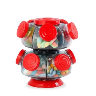 Imagem de 【Cozena】Baleiro Duplo De Vidro Giratório Decorativo Retrô Colorido Pequeno (Vermelho)