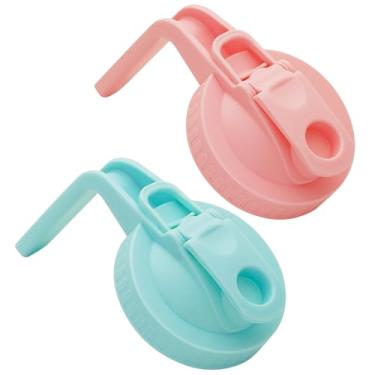 Imagem de 2 pacotes de frascos de vidro de boca larga com tampa hermética para bico com alça, transforma seu pote de vidro em jarra, sem BPA, tampas dobráveis duráveis fáceis de limpar, adequadas para potes de