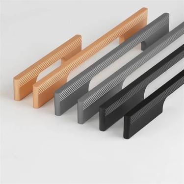 Imagem de CXYFQUUK Puxadores de porta de armário de guarda-roupa moderno preto liga de alumínio cozinha armário puxadores de móveis ferragens 2 peças (champanhe ouro 320 mm)