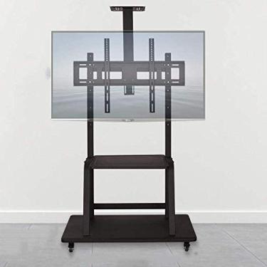 Imagem de Prateleira flutuante de piso de TV de aço inoxidável para TVs de 50 a 86 polegadas, suporte de piso de TV preto com rodas até 200 kg Altura de inclinação ajustável, Max Vesa 900 x 600 mm cenário
