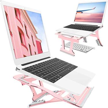 Imagem de Suporte para laptop, 9 ângulos, 3 modos dobráveis em 1. Suporte de alumínio angular ergonômico portátil para laptop. Suporte de laptop de altura ajustável com silicone à prova de deslizamento para