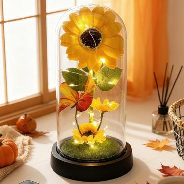 Imagem de Bopiuiq Arranjo artificial de borboleta e girassol, flores decorativas amarelas e laranjas