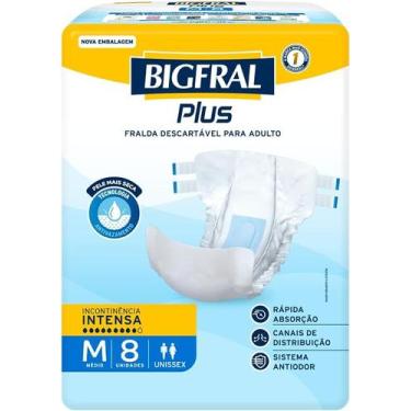 Imagem de Fralda Geriátrica Bigfral Regular Plus Tamanho M com 8 Unidades