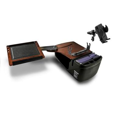 Imagem de AutoExec AE-RDFS-PS-VC-21M Reach Desk banco dianteiro carro mesa e estação de trabalho portátil com suporte para impressora e clipe de ventilação do telefone, mogno