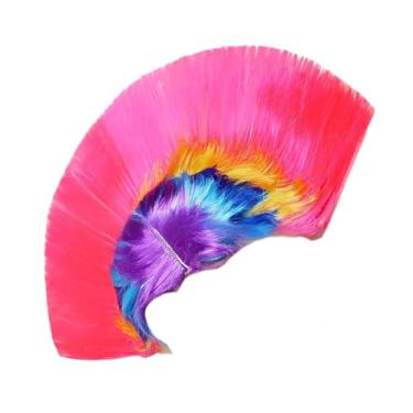 Imagem de IEUDNS Peruca Moicano Arco-Íris Sintética para Eventos, Festas à Fantasia, Bailes de Máscaras e Fantasias, Rosa
