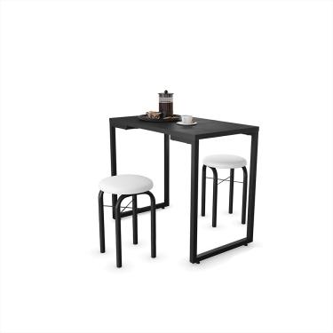 Imagem de Mesa de Cozinha Industrial Porto Preto 90 cm com 02 Banquetas Manu Corino Branco - D'Rossi