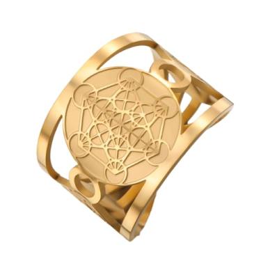 Imagem de TEAMER Arcanjo Metatron Anel Cubo Aço Inoxidável Ajustável Amuleto Metatron Anel Cubo Salomão Joias Vintage Para Mulheres, Aço inoxidável, Sem pedra preciosa