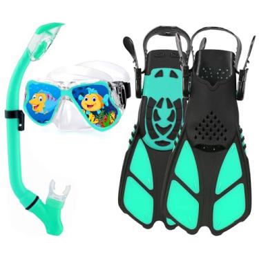 Imagem de DiVLMT Equipamento De Mergulho Com Snorkel Para Crianças, Conjunto Crianças 6 A 14 Anos Nadadeiras Ajustáveis, Óculos Natação 8 Anos, Máscara Proteção Nasal 5
