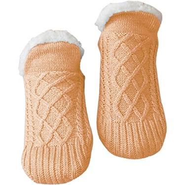 Imagem de Pantufa de interior de veludo térmico para mulheres e meias antiderrapantes meias térmicas para uso interno, Bege, Large(6 Pairs)