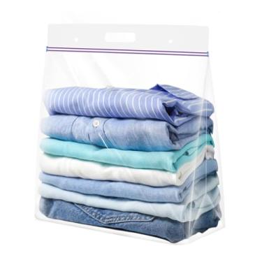 Imagem de Xsourcer Sacos de armazenamento com zíper de 3 galões com alça e parte inferior, pacote com 6, bolsa de plástico transparente resistente, bolsa de armazenamento grande com zíper reutilizável de 41 x