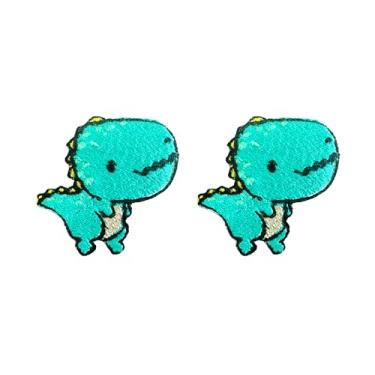 Imagem de TH Conjunto de 2 minúsculos Dinossauro Verde Dinossauro Bonito Logotipo de Desenho Animado 1 Patches Costurados Ferro em Aplique Bordado Emblema Sinal Remendo Roupa Fantasia