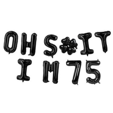 Imagem de Oh I'm 75! Balões de látex 40,6 cm preto hallo setenta e cinco torcidas para 75 anos decoração temática para homem mulher feliz 75º aniversário festa estúdio foto adereço bandeira decorações