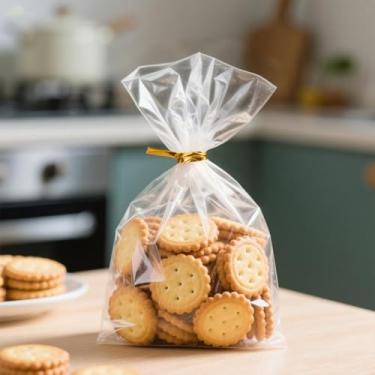 Imagem de Pacote com 100 sacos de presente de plástico celofane transparente (12 x 16 cm) - com laços torcidos, ideais para lembrancinhas de festa, pequenos presentes