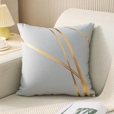 Imagem de Capa de almofada decorativa de linha dourada com detalhes de luxo para sofá, sofá, cama, quarto, hotel, escritório, decoração de casa (cinza)