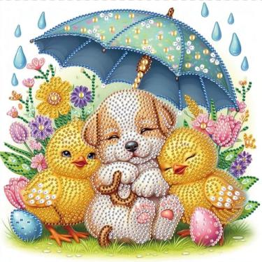 Imagem de Kits de pintura de diamante para adultos, guarda-chuva de pato de cachorro, kits de arte de diamante de formato especial 5D para iniciantes, pintura de strass de cristal para decoração de parede de
