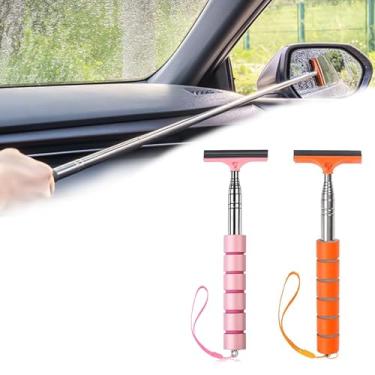 Imagem de Rodo de para-brisa com alça telescópica pacote com 2 ferramentas extensíveis de limpeza de janela de carro com esponja e lâmina de borracha (laranja, rosa)