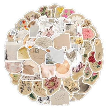 Imagem de 50 adesivos vintage, decalques de vinil de flores, adesivos florais vintage para decoração de garrafas de água, para-choques, bagagem de computador, diário, capacete de guitarra