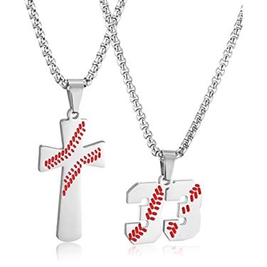 Imagem de Colar de beisebol masculino de aço inoxidável com pingente de número de beisebol para meninos, conjunto de corrente de número, I CAN DO ALL THINGS Strength Bible Verse Cross Jewelry, Aço inoxidável,