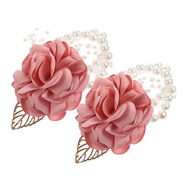Imagem de 2 peças de pulseiras de flores de corsage de casamento pulseira de pérola para formatura e baile de formatura, decoração elegante de flores para damas de honra e eventos especiais, Tecido, pérola