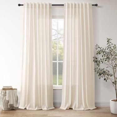 Imagem de Nanspring Cortinas extralongas de 108 polegadas para sala de estar, cortina transparente de linho, aba traseira e bolso para varão de linho natural, cortinas do chão ao teto para quarto, escritório