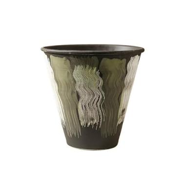 Imagem de Vasos de plantas Vasos de 28 cm para plantas, vaso cerâmica com furo drenagem, redondo para interior/exterior, verde