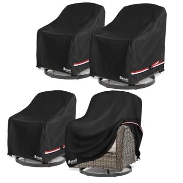 Imagem de Bitubi Pacote com 4 capas de cadeira giratórias à prova d'água para cadeiras de pátio com tamanho de até 76 cm L x 86 cm P x 98,5 cm A, capas de móveis de gramado externo (preto)