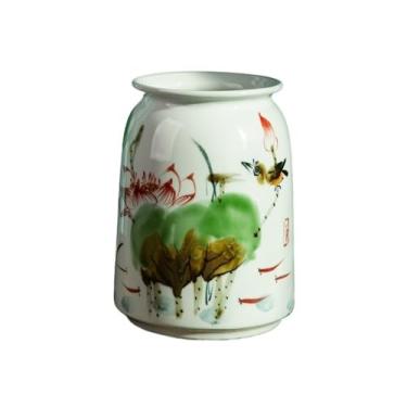 Imagem de Vasos de plantas Vaso de cerâmica elevado, vaso grande especial para suculentas, padrão lótus pintado à mão, 16 * 30 cm