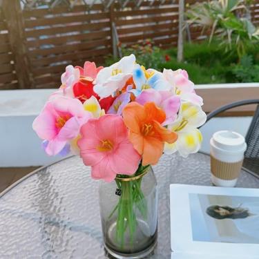 Imagem de 3 peças de flores artificiais de tulipas artificiais de poliuretano, buquê de tulipas para casa, decoração de flores simuladas, decoração de festa de casamento e jardim (cor aleatória)