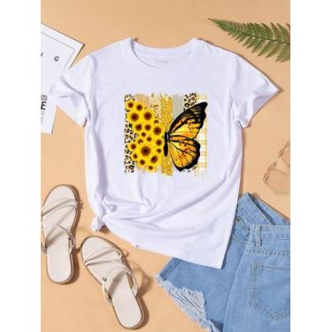 Imagem de Blusa T-shirt Camiseta Feminina Estampada -Girassol- Várias Estampas 0