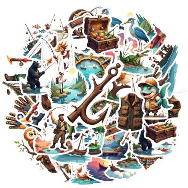 Imagem de 35 peças de pesca, aventura, natureza, animais ao ar livre, adesivos de papelaria para ambientes externos, para notebook, bagagem, copo de celular, faça você mesmo, celular, laptop, álbum de recortes