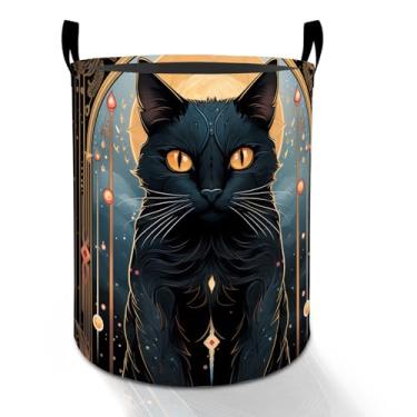 Imagem de Cesto de roupa suja Mystical Black Cat para meninos, meninas, crianças e adultos, caixa de armazenamento de roupas Oxford dobrável à prova d'água, organizador gótico para quarto, banheiro, decoração