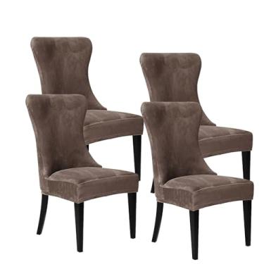 Imagem de LUCOJET Capas de cadeira Wingback, capa protetora reutilizável de veludo para sala de jantar, banquete, decoração de casa, lavável na máquina (curry leve, conjunto com 4)