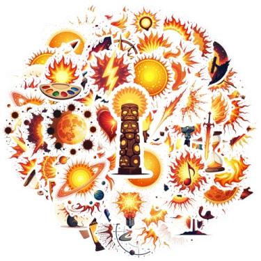 Imagem de 70 peças adesivos de papelaria de luz de energia de fogo sol galáxia DIY adesivos de grafite radiante para mala, geladeira, telefone, bagagem, laptop, guitarra, carro, brinquedos, faça você mesmo