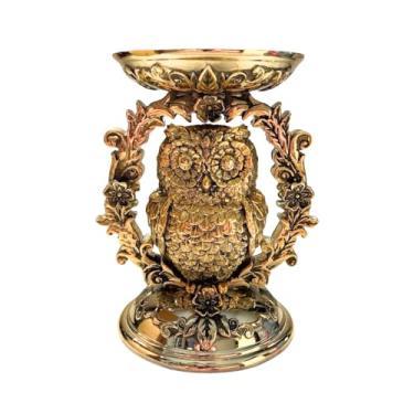 Imagem de Bath & Body Works Suporte de vela ornamentado OWL Pedestal de 3 pavios – Acabamento dourado decorativo para decoração de casa – Serve para velas de 411 g