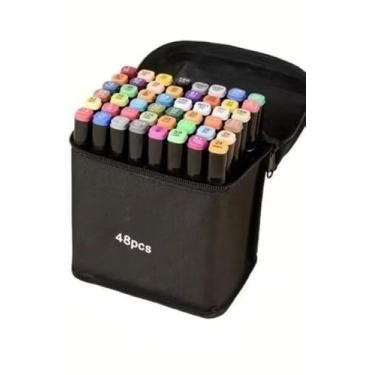 Imagem de KIT DE Caneta Marcadora 80/120 CORES+LIVRO 48 FOLHAS Ponta Dupla Conjunto de canetas colorida marker Artes (48 CORES+URSO ROSA)