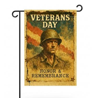 Imagem de FLAGMEUP8386 Bandeira de jardim de veterano militar 30,5 x 45,7 cm para o Dia dos Veteranos, Dia do Patriota, Faixa patriótica de poliéster resistente às intempéries frente e verso Honor & Remembrance