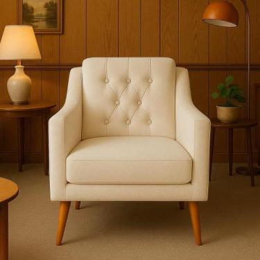 Imagem de Poltrona Capitonê Sala Estar Marisa Classica - Moveis Aguias, BegeClar