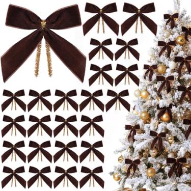 Imagem de Riceshoot 24 peças de laços de Natal de veludo de 8,5 cm para árvore de Natal laços de guirlanda rústica vintage gravata torcida de Natal para petiscos, padaria, sacos de doces, embrulho de presente