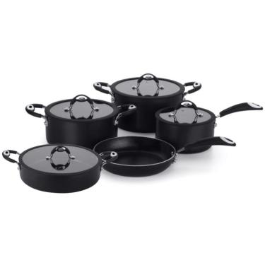 Imagem de Jogo De Panelas Dom 5 Peças Preto Em Alumínio Com Revestimento Interno Antiaderente Multiflon