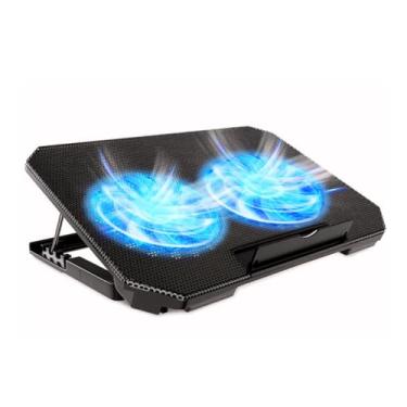 Imagem de Suporte para Notebook com Ventilador Duplo LED, Base Ergonômica Ajustável em 8 Níveis, Preto, com Porta USB, para Resfriamento de Laptop