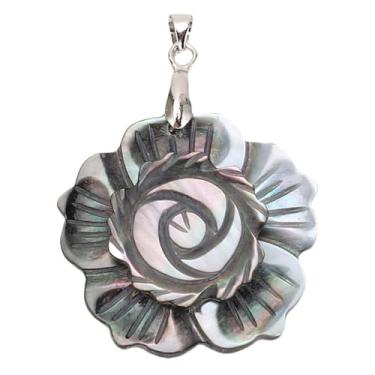 Imagem de Pssopp Colar de Pingente Marítimo, Padrão de Flores Artesanal de Flores Multifuncionais de Esmalte Azul de Decoração de Cadeia de Concha para Vestido (3 Nível)