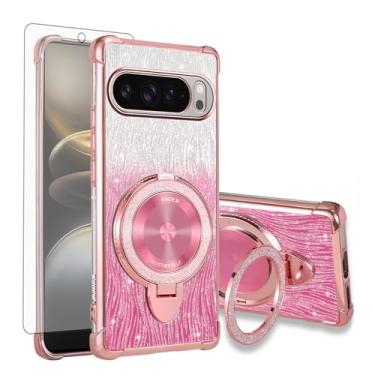 Imagem de Asuwish Capa de celular para celular Google Pixel 9 Pro XL magnética com protetor de tela de vidro temperado e glitter brilhante à prova de choque acessórios para suporte rígido Pixel9 9Pro 9ProXL