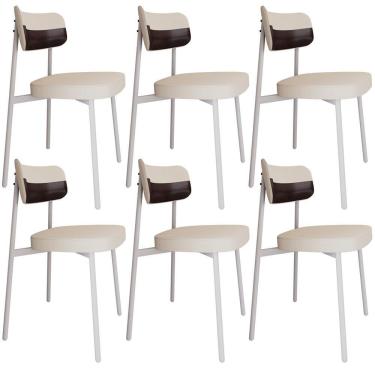 Imagem de Kit 06 Cadeiras Estofada Para Sala De Jantar Astrid Branco C01 Linho Palha Courino Café - Lyam Decor