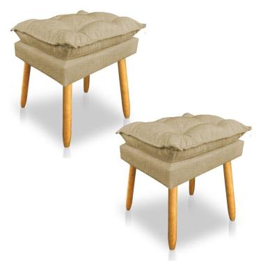 Imagem de Kit 2 Puffs Decorativo Opala Linho Dourado Pés Palito Dal Poz Estofados