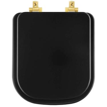 Imagem de Assento Sanitário Mdf Soft Close Quadra Preto Fosco Para Vaso Deca Com Ferragem Dourada