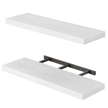 Imagem de Fixwal Prateleiras flutuantes para parede, prateleiras de madeira rústica montadas na parede de 56 cm para sala de estar, quarto, banheiro e cozinha, para armazenamento, livros, decoração de quarto