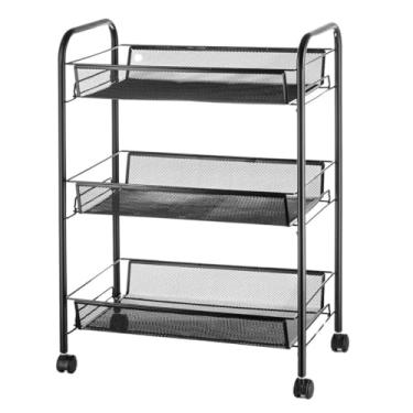 Imagem de Carrinho Multiuso Organizador 3 Prateleiras Com Rodinhas Fruteira Ferro Armário Cozinha Banheiro Preto Metal Auxiliar(Organizador Preto)
