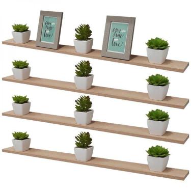 Imagem de Kit 4 Prateleiras 80 X 15cm Carvalho Suporte Invisível