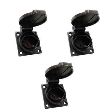 Imagem de Kit 3 tomada de embutir linha tbsen ind. 2p+t 20a  preta  com tampa - 
